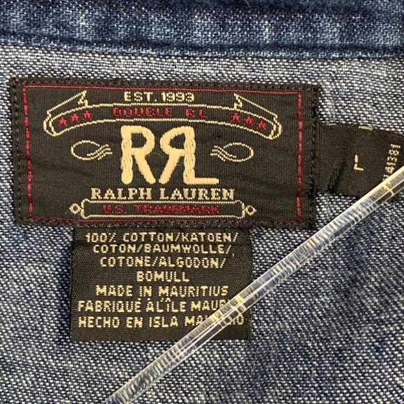 L Indigo Wash Selvedge Cotton Snaps Two Pockets Western Long Sleeve Shirt - Picture 7 of 8